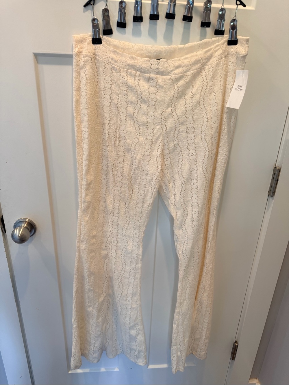 NWT Over Kleshas Ivory Lace Flare Pants Large Boho Bell Bottom Festival